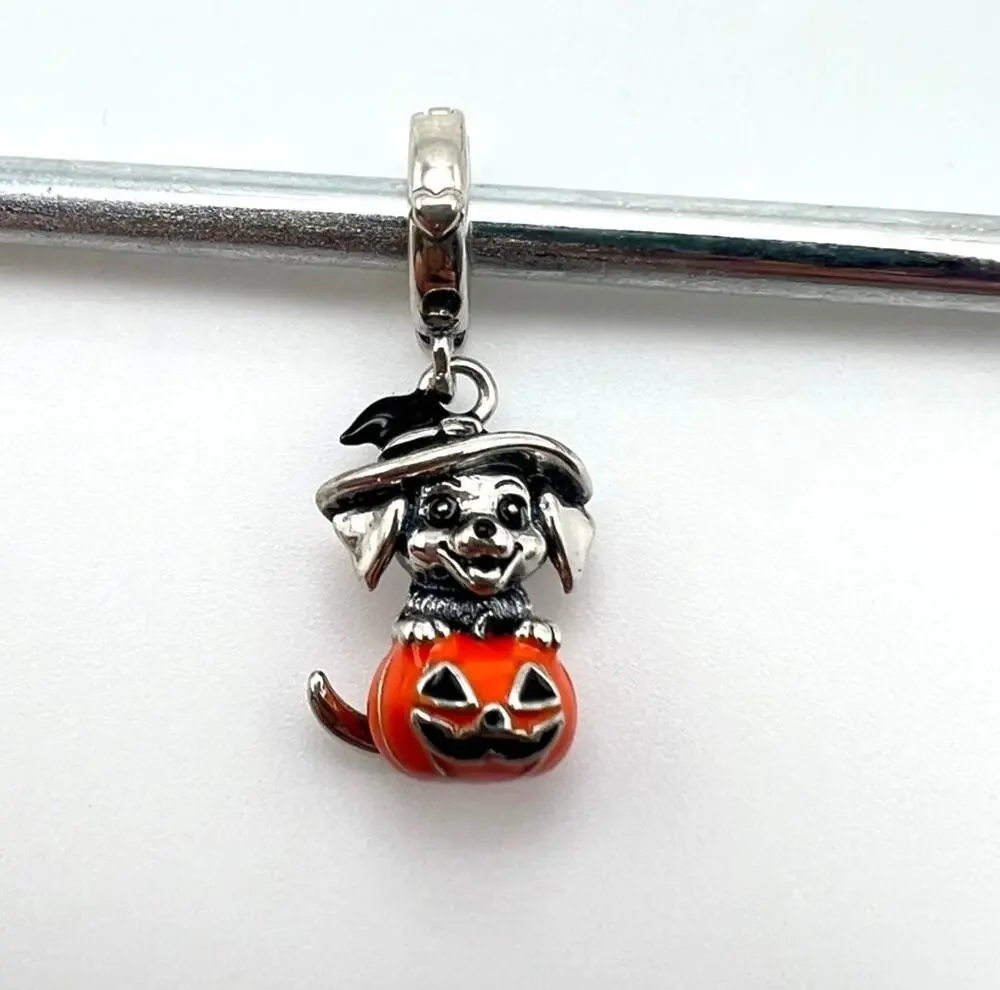 NEW Halloween Witch Puppy in Pumpkin Charm for European Bracelet